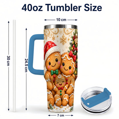#pl[40oz|Blue] Ornate Gingerbread Family 40oz Tumbler, Stainless Steel Travel Cup