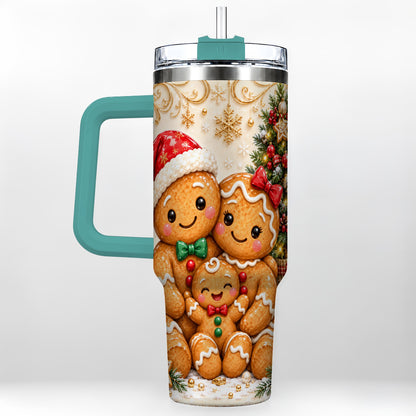 #pl[40oz|Green] Ornate Gingerbread Family 40oz Tumbler, Stainless Steel Travel Cup