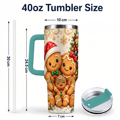 #pl[40oz|Green] Ornate Gingerbread Family 40oz Tumbler, Stainless Steel Travel Cup