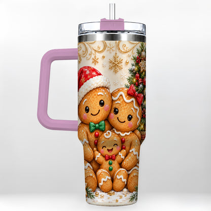 #pl[40oz|Pink] Ornate Gingerbread Family 40oz Tumbler, Stainless Steel Travel Cup