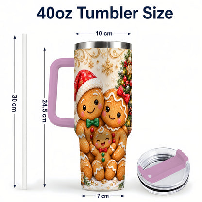 #pl[40oz|Pink] Ornate Gingerbread Family 40oz Tumbler, Stainless Steel Travel Cup