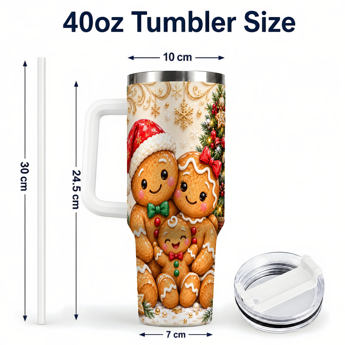 #pl[40oz|White] Ornate Gingerbread Family 40oz Tumbler, Stainless Steel Travel Cup