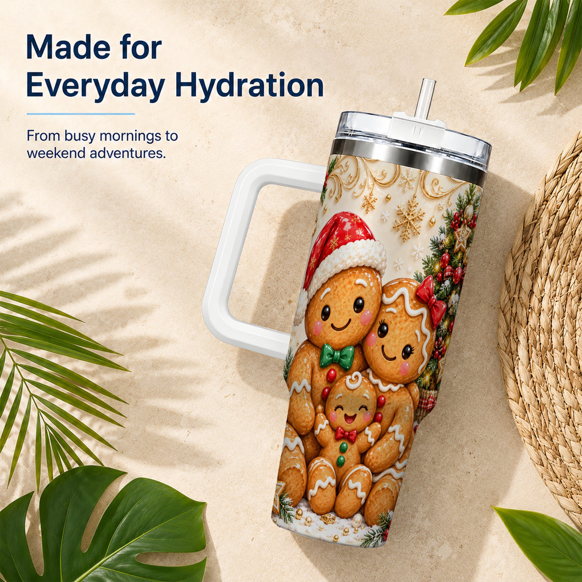 Ornate Gingerbread Family 40oz Tumbler, Stainless Steel Travel Cup