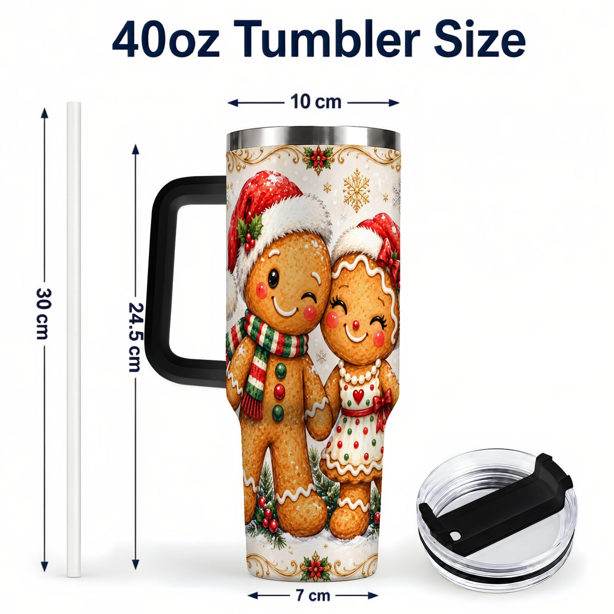 #pl[40oz|Black] Gingerbread Couple 40oz Tumbler, Christmas Stainless Steel Travel Cup
