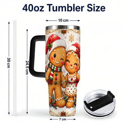 #pl[40oz|Black] Gingerbread Couple 40oz Tumbler, Christmas Stainless Steel Travel Cup