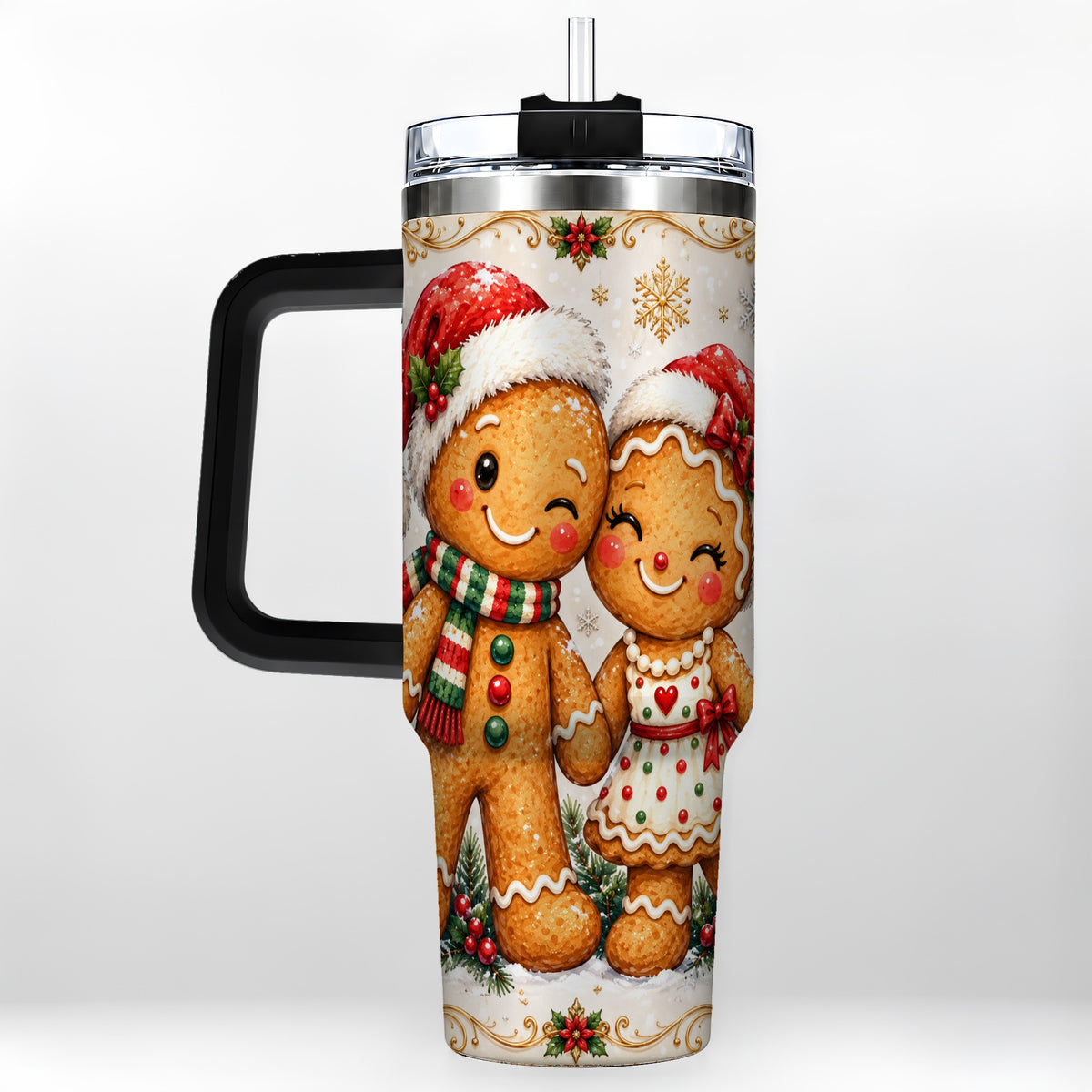 #pl[40oz|Black] Gingerbread Couple 40oz Tumbler, Christmas Stainless Steel Travel Cup