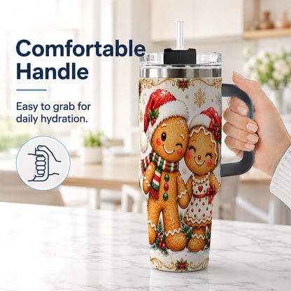 #pl[40oz|Black] Gingerbread Couple 40oz Tumbler, Christmas Stainless Steel Travel Cup
