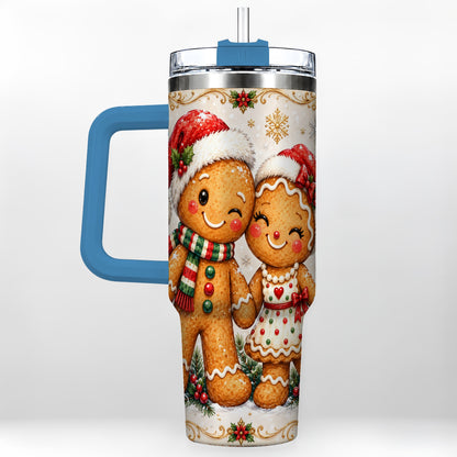 #pl[40oz|Blue] Gingerbread Couple 40oz Tumbler, Christmas Stainless Steel Travel Cup