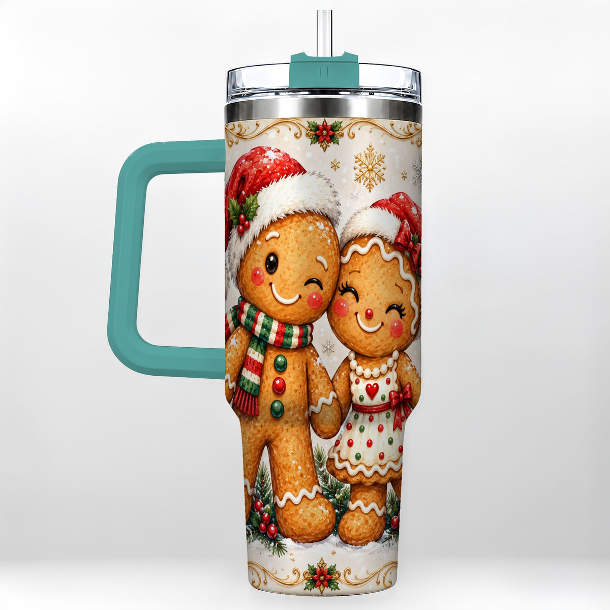 #pl[40oz|Green] Gingerbread Couple 40oz Tumbler, Christmas Stainless Steel Travel Cup