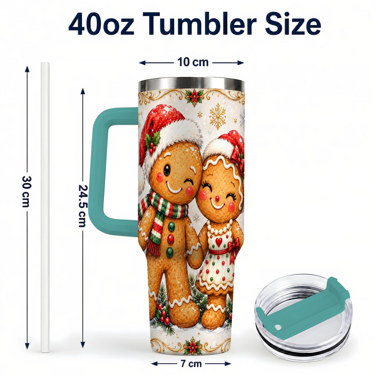#pl[40oz|Green] Gingerbread Couple 40oz Tumbler, Christmas Stainless Steel Travel Cup