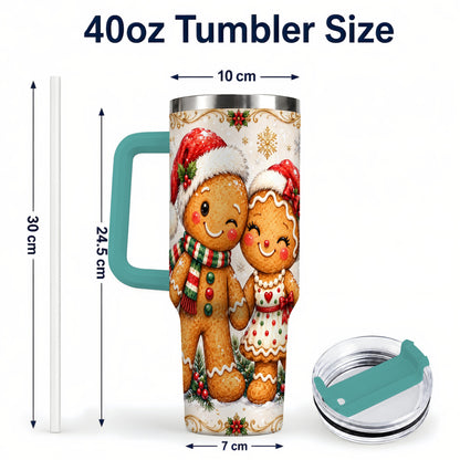 #pl[40oz|Green] Gingerbread Couple 40oz Tumbler, Christmas Stainless Steel Travel Cup