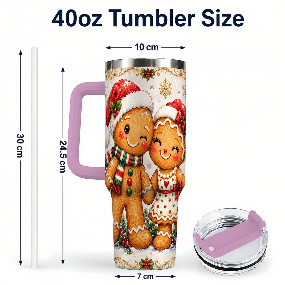 #pl[40oz|Pink] Gingerbread Couple 40oz Tumbler, Christmas Stainless Steel Travel Cup