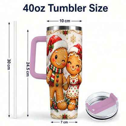 #pl[40oz|Pink] Gingerbread Couple 40oz Tumbler, Christmas Stainless Steel Travel Cup