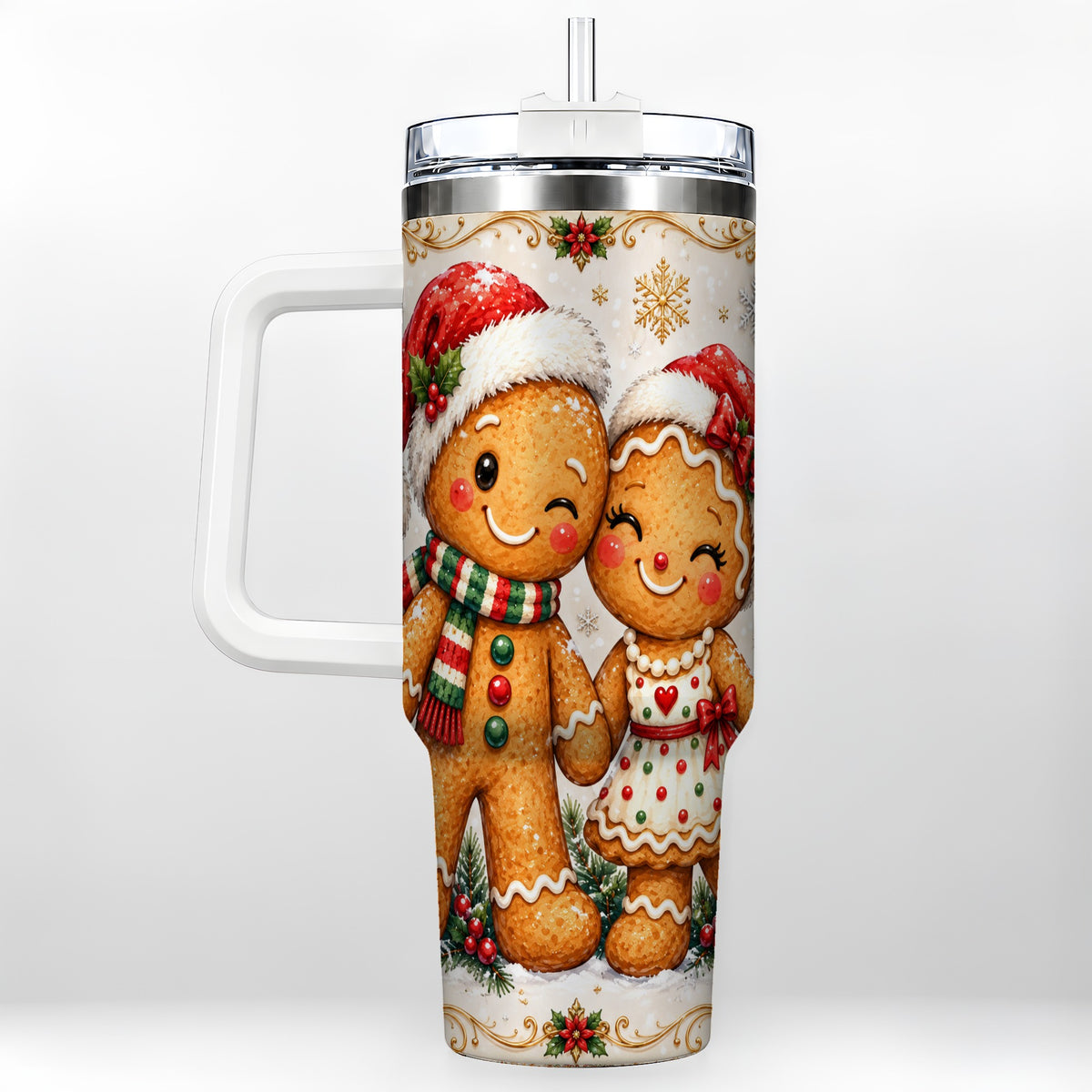 Gingerbread Couple 40oz Tumbler, Christmas Stainless Steel Travel Cup