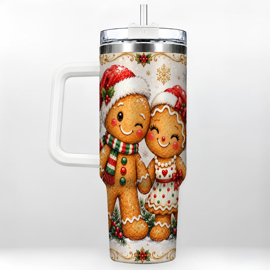 Gingerbread Couple 40oz Tumbler, Christmas Stainless Steel Travel Cup