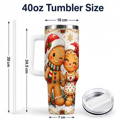 #pl[40oz|White] Gingerbread Couple 40oz Tumbler, Christmas Stainless Steel Travel Cup