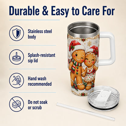 Gingerbread Couple 40oz Tumbler, Christmas Stainless Steel Travel Cup