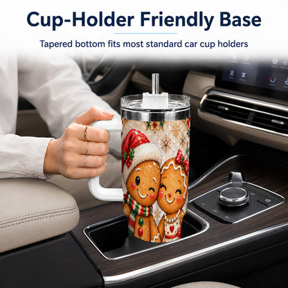 Gingerbread Couple 40oz Tumbler with Handle, Holiday Stainless Steel Cup