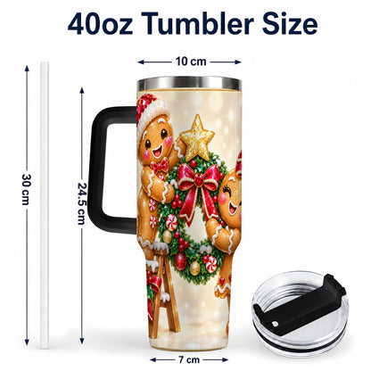 #pl[40oz|Black] Gingerbread Wreath 40oz Tumbler with Handle, Holiday Stainless Steel Cup