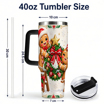 #pl[40oz|Black] Gingerbread Wreath 40oz Tumbler with Handle, Christmas Stainless Steel Cup