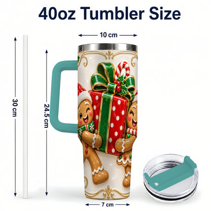 #pl[40oz|Green] Gingerbread Present 40oz Tumbler with Handle, Christmas Stainless Steel Cup