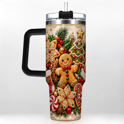 #pl[40oz|Black] Gingerbread 40oz Tumbler, Holiday Cookie Stainless Steel Travel Cup