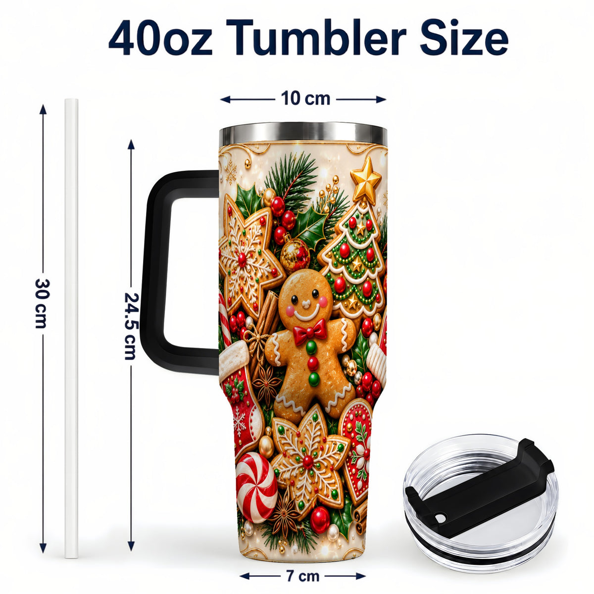 #pl[40oz|Black] Gingerbread 40oz Tumbler, Holiday Cookie Stainless Steel Travel Cup