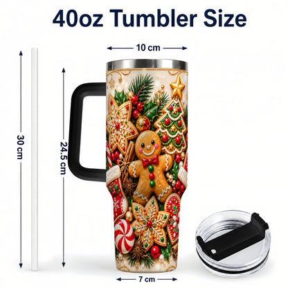 #pl[40oz|Black] Gingerbread 40oz Tumbler, Holiday Cookie Stainless Steel Travel Cup