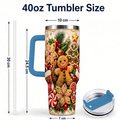 #pl[40oz|Blue] Gingerbread 40oz Tumbler, Holiday Cookie Stainless Steel Travel Cup