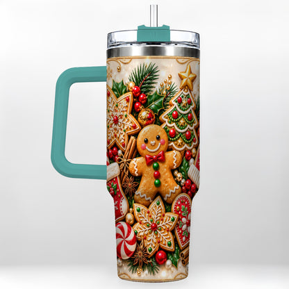 #pl[40oz|Green] Gingerbread 40oz Tumbler, Holiday Cookie Stainless Steel Travel Cup