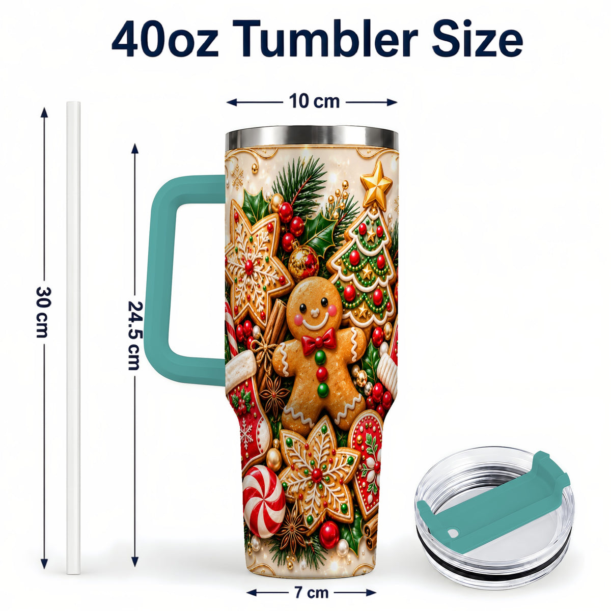 #pl[40oz|Green] Gingerbread 40oz Tumbler, Holiday Cookie Stainless Steel Travel Cup