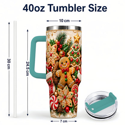 #pl[40oz|Green] Gingerbread 40oz Tumbler, Holiday Cookie Stainless Steel Travel Cup