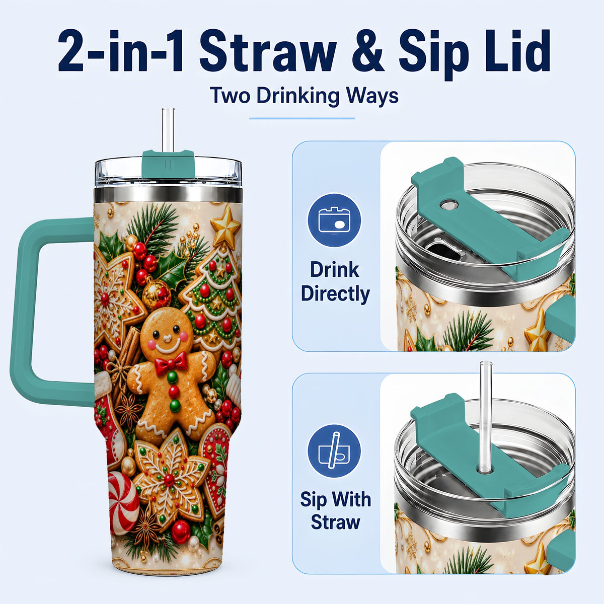 #pl[40oz|Green] Gingerbread 40oz Tumbler, Holiday Cookie Stainless Steel Travel Cup
