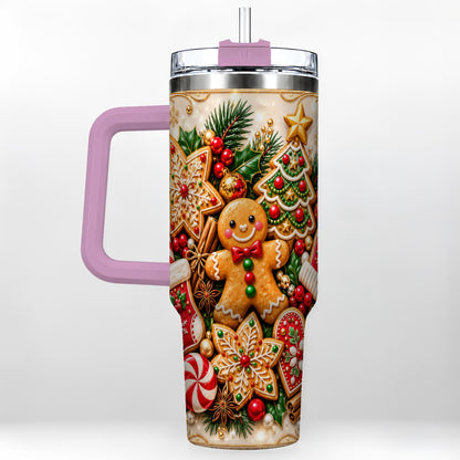 #pl[40oz|Pink] Gingerbread 40oz Tumbler, Holiday Cookie Stainless Steel Travel Cup