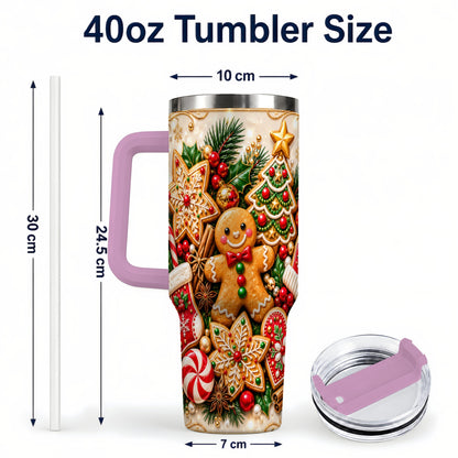 #pl[40oz|Pink] Gingerbread 40oz Tumbler, Holiday Cookie Stainless Steel Travel Cup