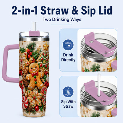 #pl[40oz|Pink] Gingerbread 40oz Tumbler, Holiday Cookie Stainless Steel Travel Cup
