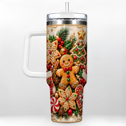 Gingerbread 40oz Tumbler, Holiday Cookie Stainless Steel Travel Cup