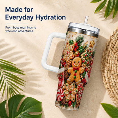 Gingerbread 40oz Tumbler, Holiday Cookie Stainless Steel Travel Cup