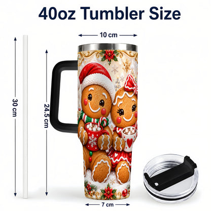 #pl[40oz|Black] Gingerbread Couple 40oz Tumbler with Handle, Holiday Cookie Travel Cup
