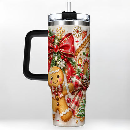 #pl[40oz|Black] Gingerbread House 40oz Tumbler, Holiday Cookie Stainless Steel Travel Cup