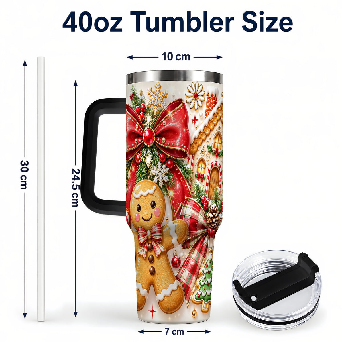 #pl[40oz|Black] Gingerbread House 40oz Tumbler, Holiday Cookie Stainless Steel Travel Cup