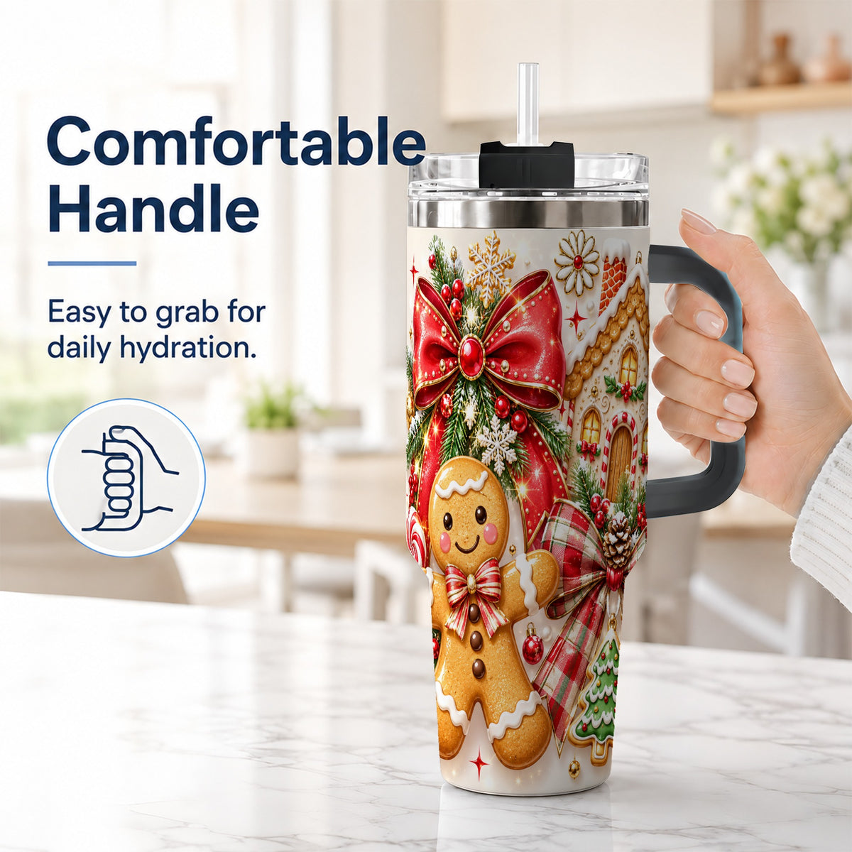 #pl[40oz|Black] Gingerbread House 40oz Tumbler, Holiday Cookie Stainless Steel Travel Cup