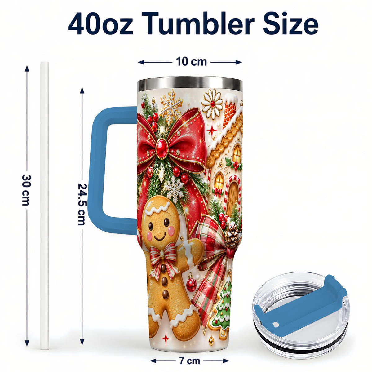 #pl[40oz|Blue] Gingerbread House 40oz Tumbler, Holiday Cookie Stainless Steel Travel Cup