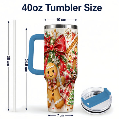 #pl[40oz|Blue] Gingerbread House 40oz Tumbler, Holiday Cookie Stainless Steel Travel Cup