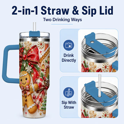 #pl[40oz|Blue] Gingerbread House 40oz Tumbler, Holiday Cookie Stainless Steel Travel Cup