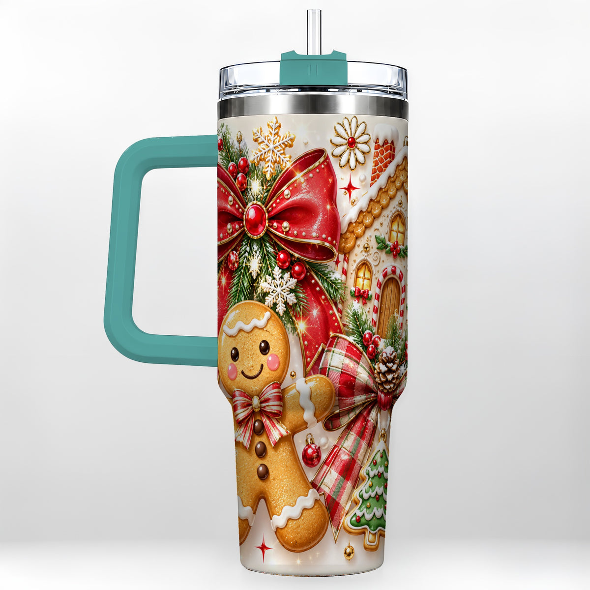 #pl[40oz|Green] Gingerbread House 40oz Tumbler, Holiday Cookie Stainless Steel Travel Cup