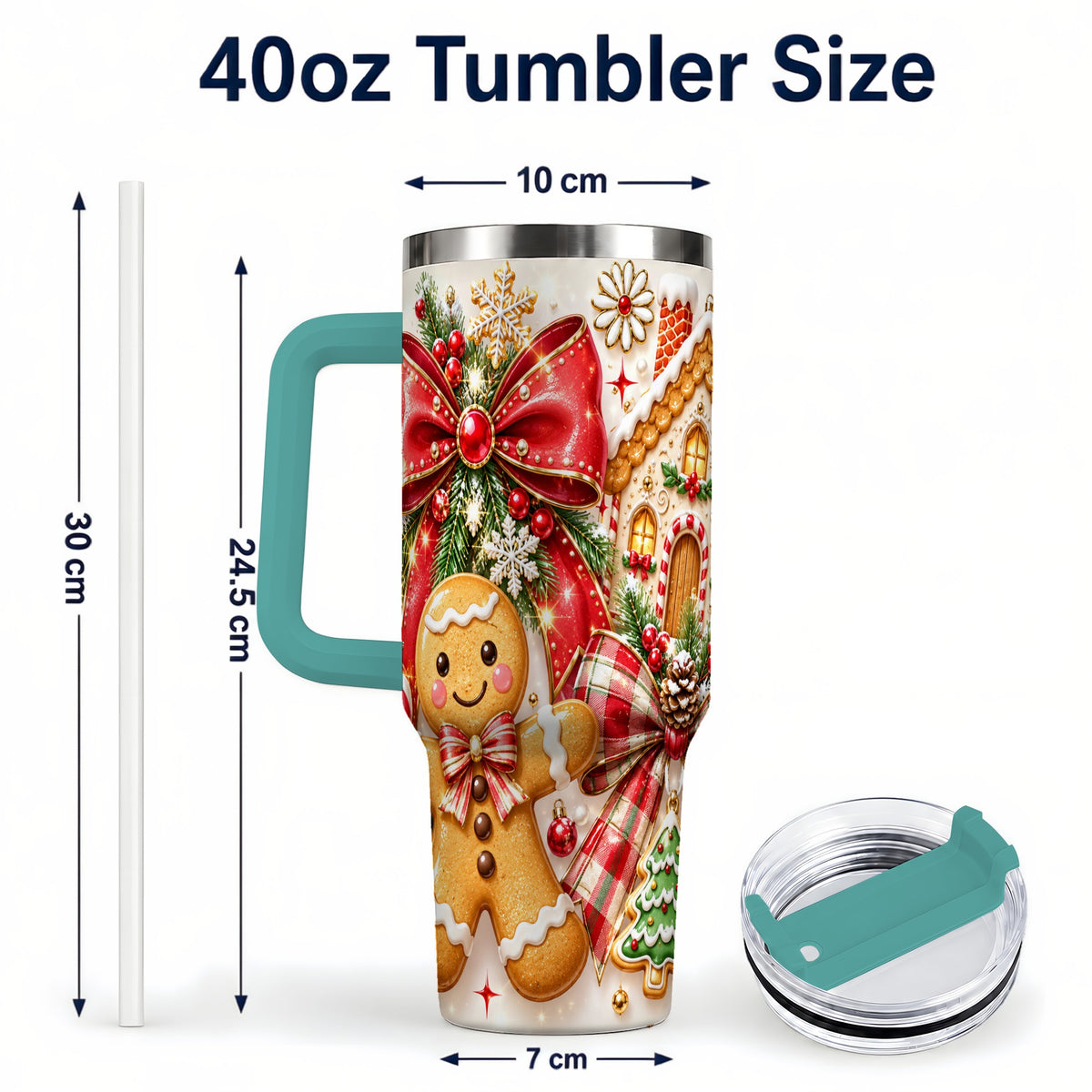 #pl[40oz|Green] Gingerbread House 40oz Tumbler, Holiday Cookie Stainless Steel Travel Cup
