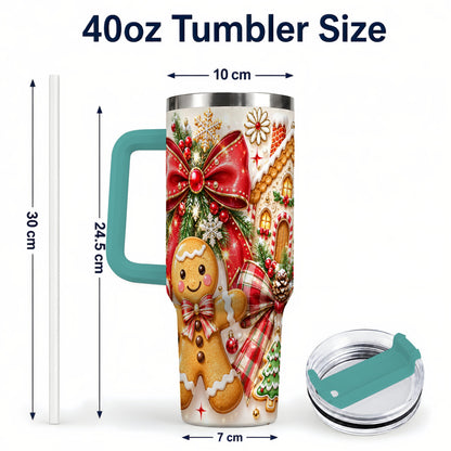 #pl[40oz|Green] Gingerbread House 40oz Tumbler, Holiday Cookie Stainless Steel Travel Cup