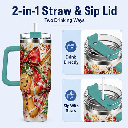 #pl[40oz|Green] Gingerbread House 40oz Tumbler, Holiday Cookie Stainless Steel Travel Cup