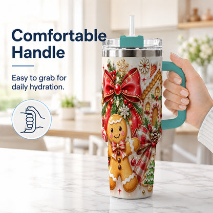 #pl[40oz|Green] Gingerbread House 40oz Tumbler, Holiday Cookie Stainless Steel Travel Cup